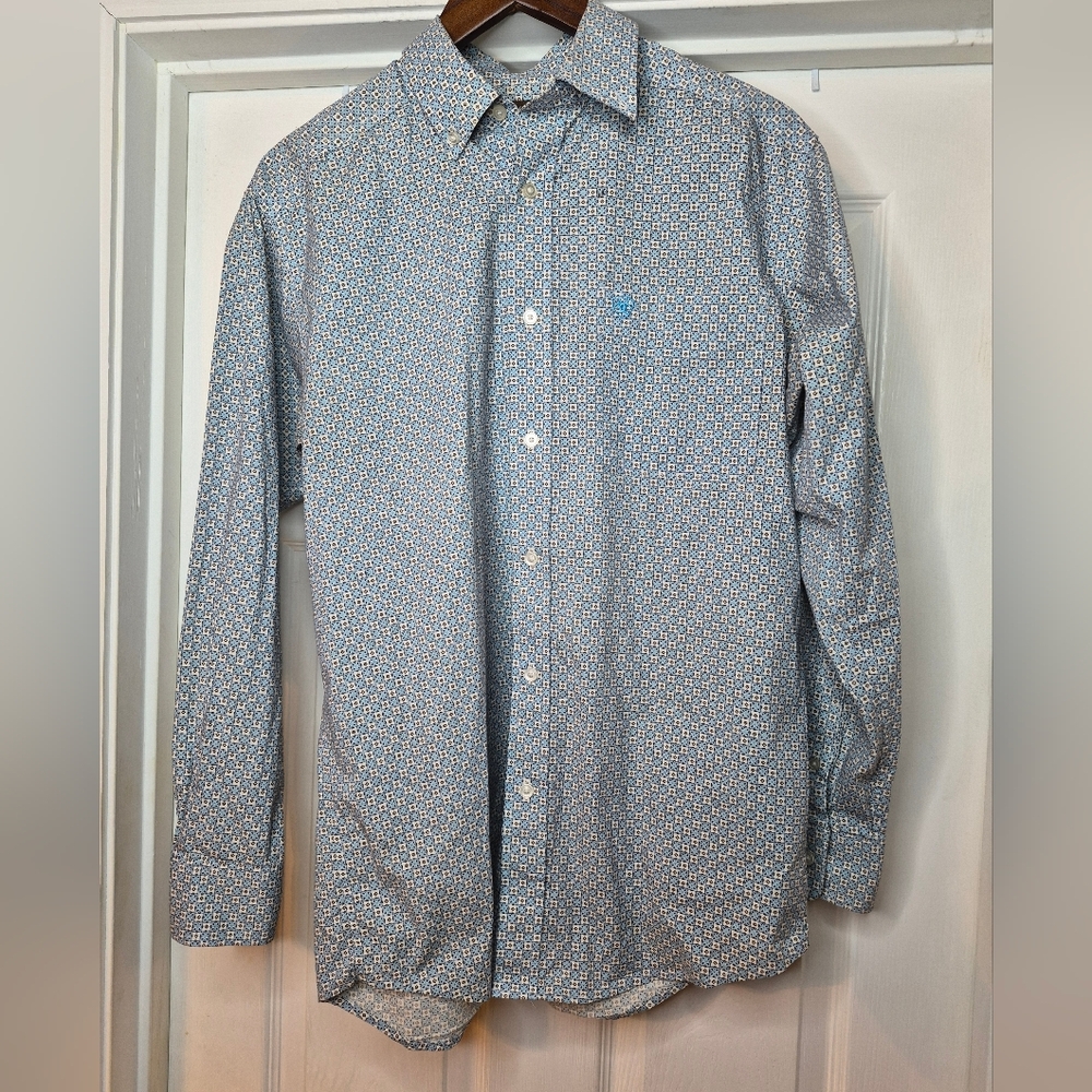 Ariat Men's Long-Sleeve Patterned Dress Shirt - Light Blue Medium
